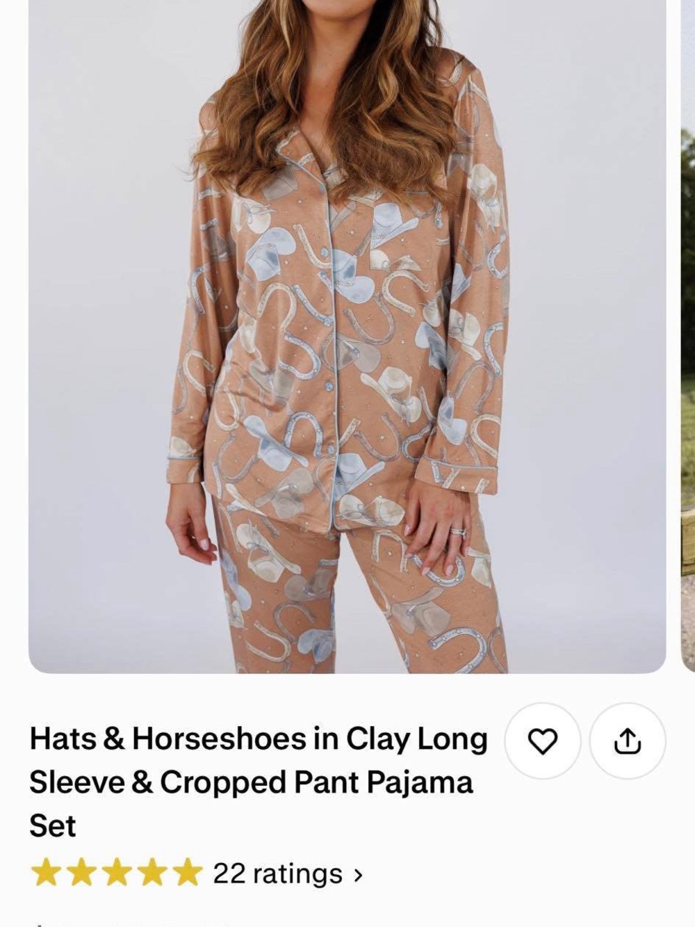 Clay Brown and Light Gray Hat & Horseshoe Pajama Top